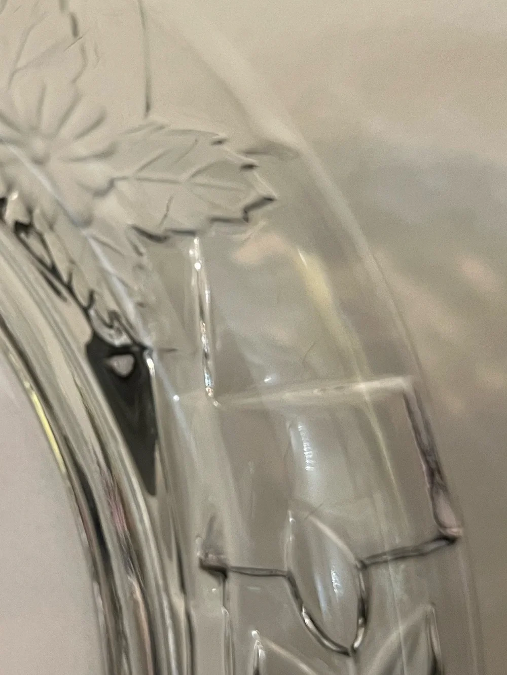 Vintage Clear Frosted Crystal Floral Embosses Oval Glass 4x6 Picture Phot Frame
